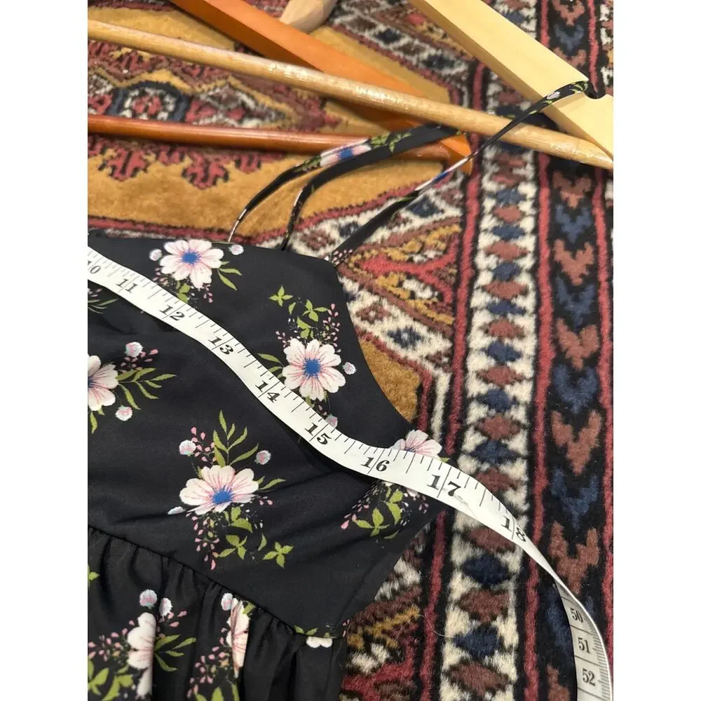 Free People In A Bubble, Bubble Hem Mini Dress in Black Floral, Med NWT
